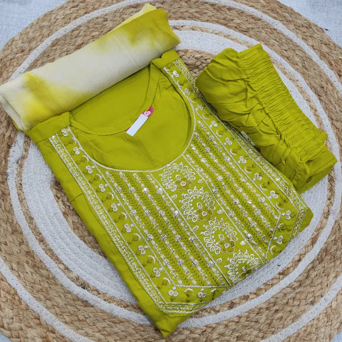 Premium Rayon Straight Top Bottom Dupatta Set | TS3380